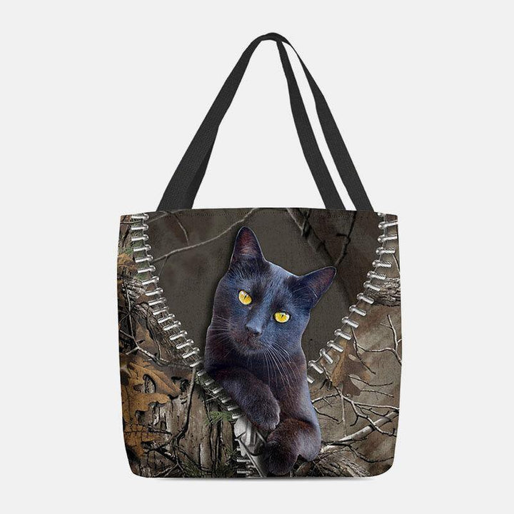 Women Felt Cute 3D Three-dimensional Cartoon Black Cat Branch Pattern Shoulder Bag Handbag Tote - Trendha