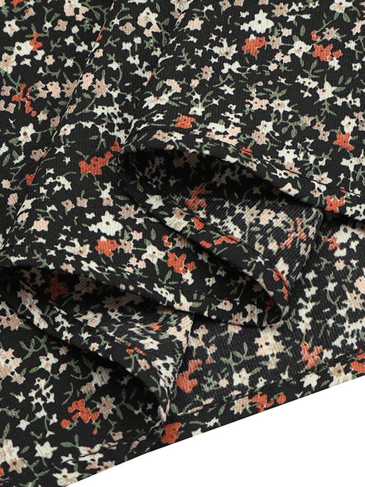 Women Square Neck High Split Floral Print Long Sleeve Casual Slim Fit Midi Dress - Trendha