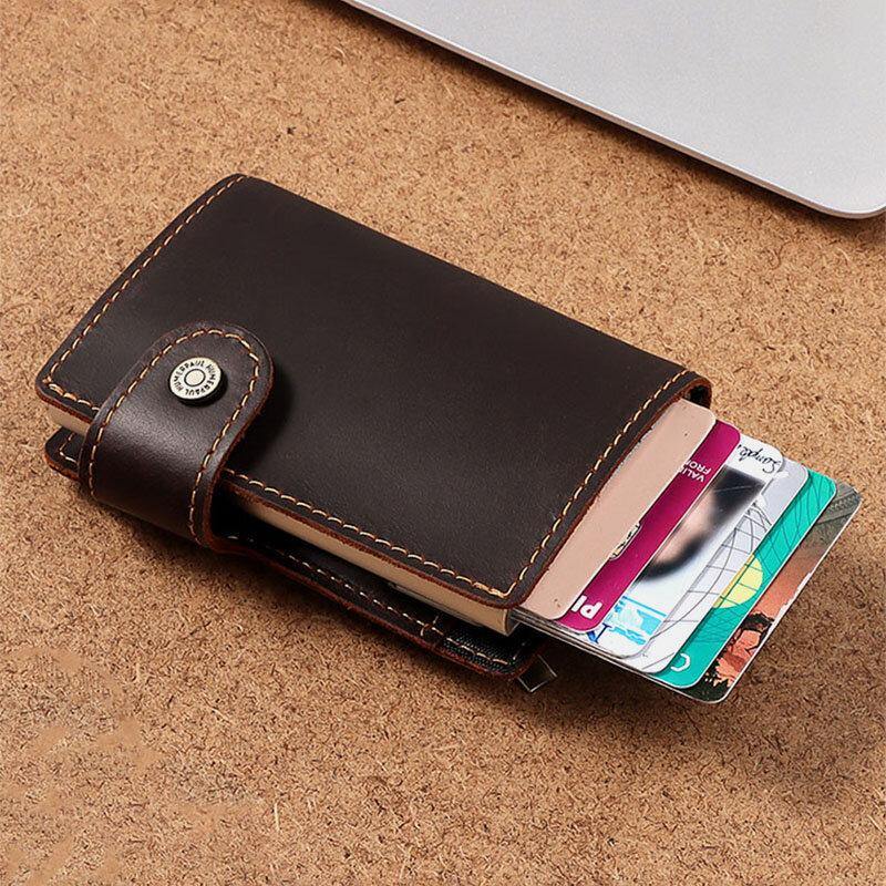 Men Genuine Leather Multi-Card Slot RFID Anti-Theft Vintage Business Casual Card Holder Money Clips Wallet Purse - Trendha