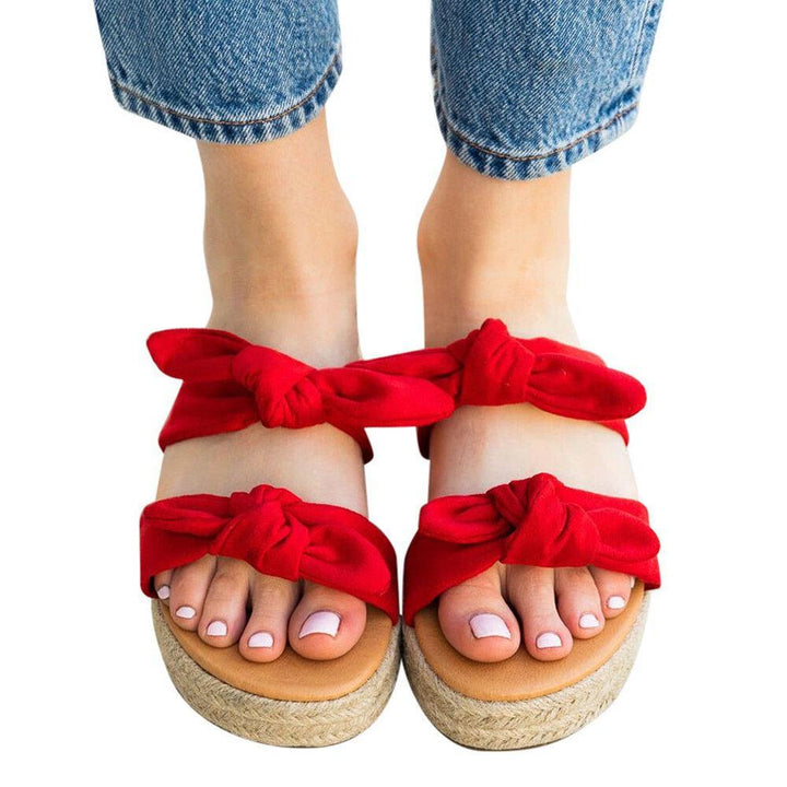 Large Sizes Women Bowknot Linen Sole Slippers - Trendha