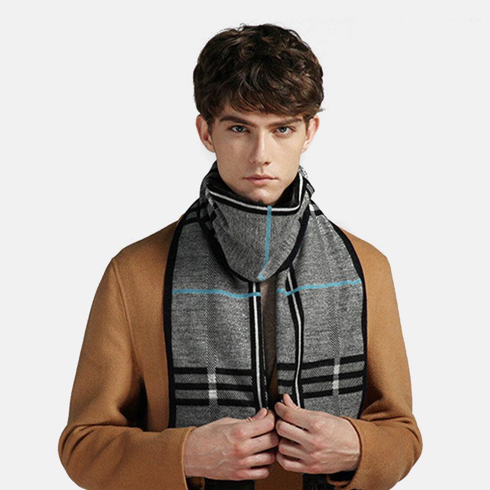 Men Cashmere Casual Universal Business Plaid Pattern Keep Warm Solid Color Scarf - Trendha