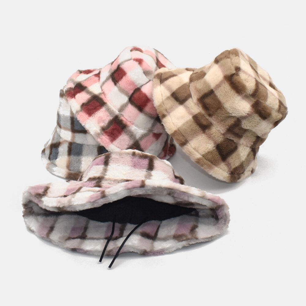 Unisex Lamb Hair Contrast Color Warm Casual Couple Hat Bucket Hat - Trendha