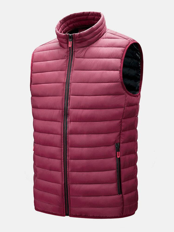 Mens Zip Up Quilted Solid Sleevless Padded Vests With Welt Pocket - Trendha