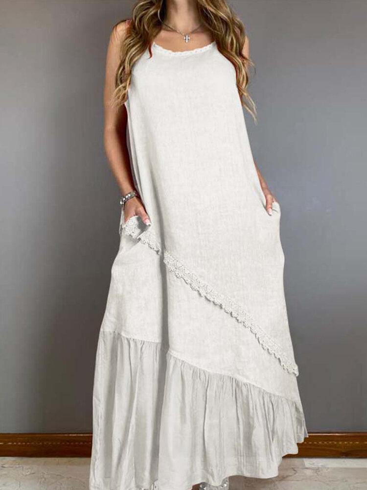 Solid Splicing Sleeveless Leisure Summer Casual Maxi Dress For Women - Trendha