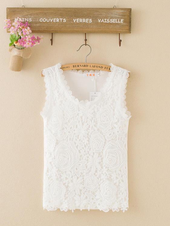 Floral Crochet Lace Tank Tops - Trendha