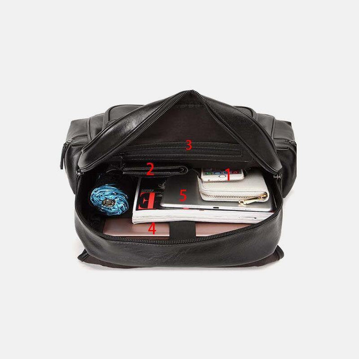 Men Faux Leather Multi-pocket Large Capacity 14 Inch Laptop Bag Travel Backpack - Trendha