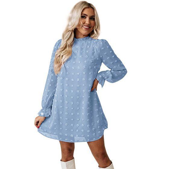 Autumn And Winter New Style Bubble Long-sleeved Lace Collar Dress Women - Trendha