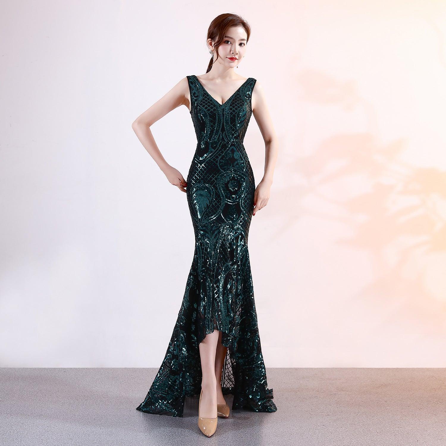 Evening Female V-neck Sexy Night Show Ladies Party Dinner Dress Host - Trendha