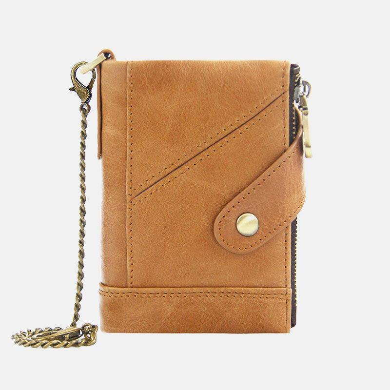 Men Genuine Leather Multi-slot Retro Business Fashion Leather Card Holder Wallet With Chain - Trendha