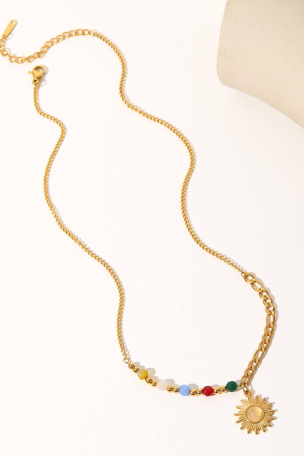 Opal Sun Shape Pendant Necklace - Trendha