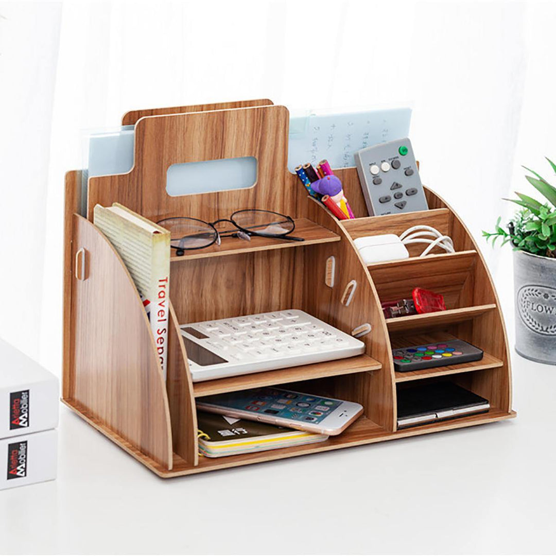 Wooden Desktop Organizer Office Supplies Storage Rack Wooden Desk Organizer Home Office Supply Storage Rack - Trendha