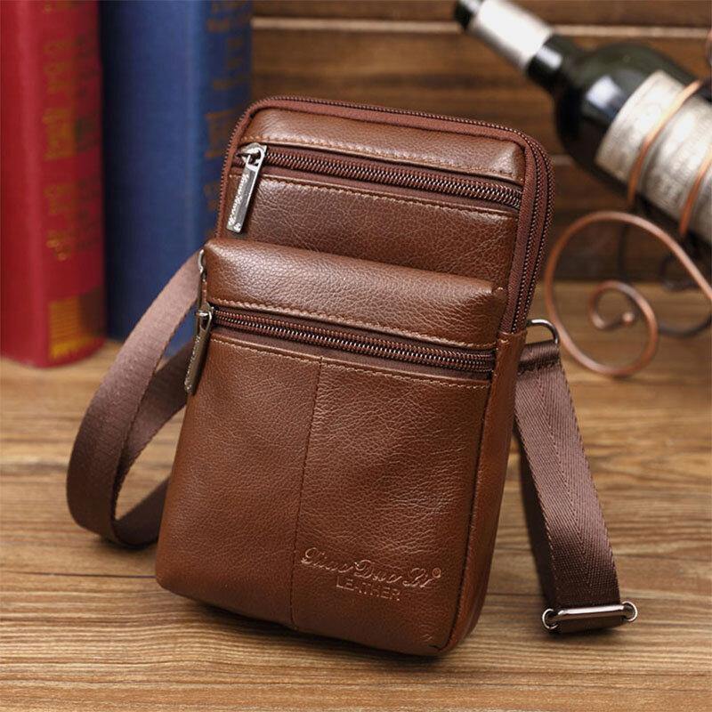 Men's Genuine Leather Mini Multifunctional Messenger 7 Inch Phone Bag Waist Bag Crossbody Bag - Trendha