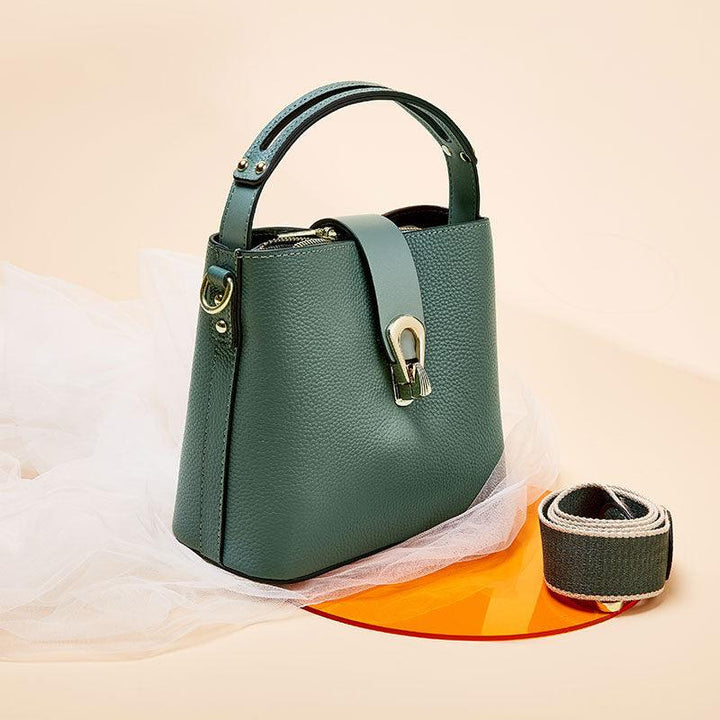 All-match First Layer Cowhide Portable Bucket Bag - Trendha