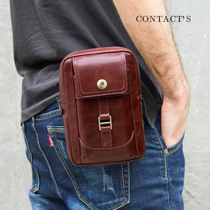 Men Genuine Leather Retro Fashion 5.8 Inch Phone Bag Multi-carry Crossbody Bag Waist Bag - Trendha