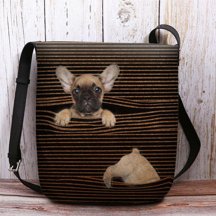 Women Felt Casual Stripe Cute 3D Dog Printing Pattern Crossbody Bag Shoulder Bag - Trendha