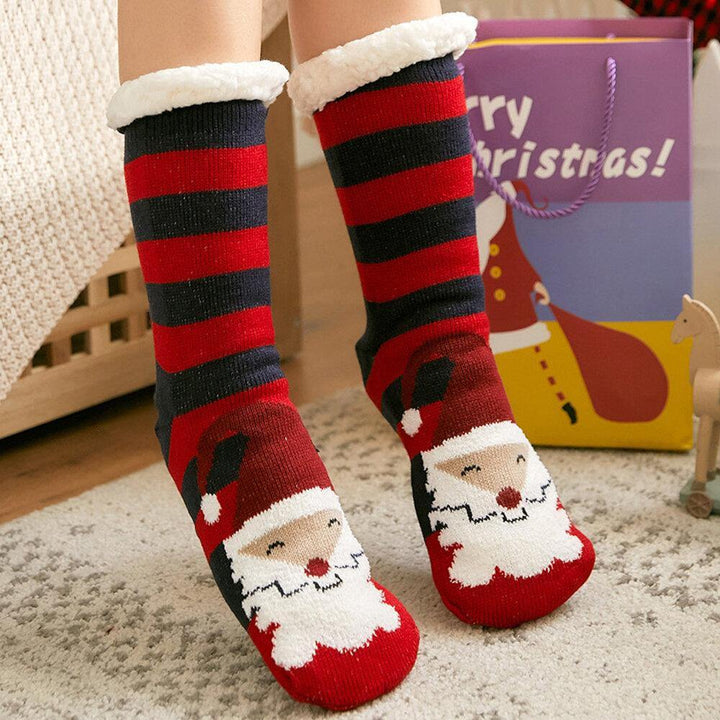 Women Warm Winter Outdoor Christmas Style Santa Claus Elk Pattern Plus Velvet Thicken Home Sleep Socks Tube Socks - Trendha