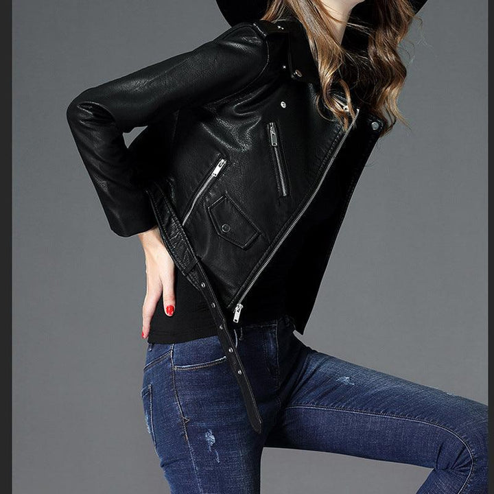 Women's Short Slim PU Leather Jacket - Trendha