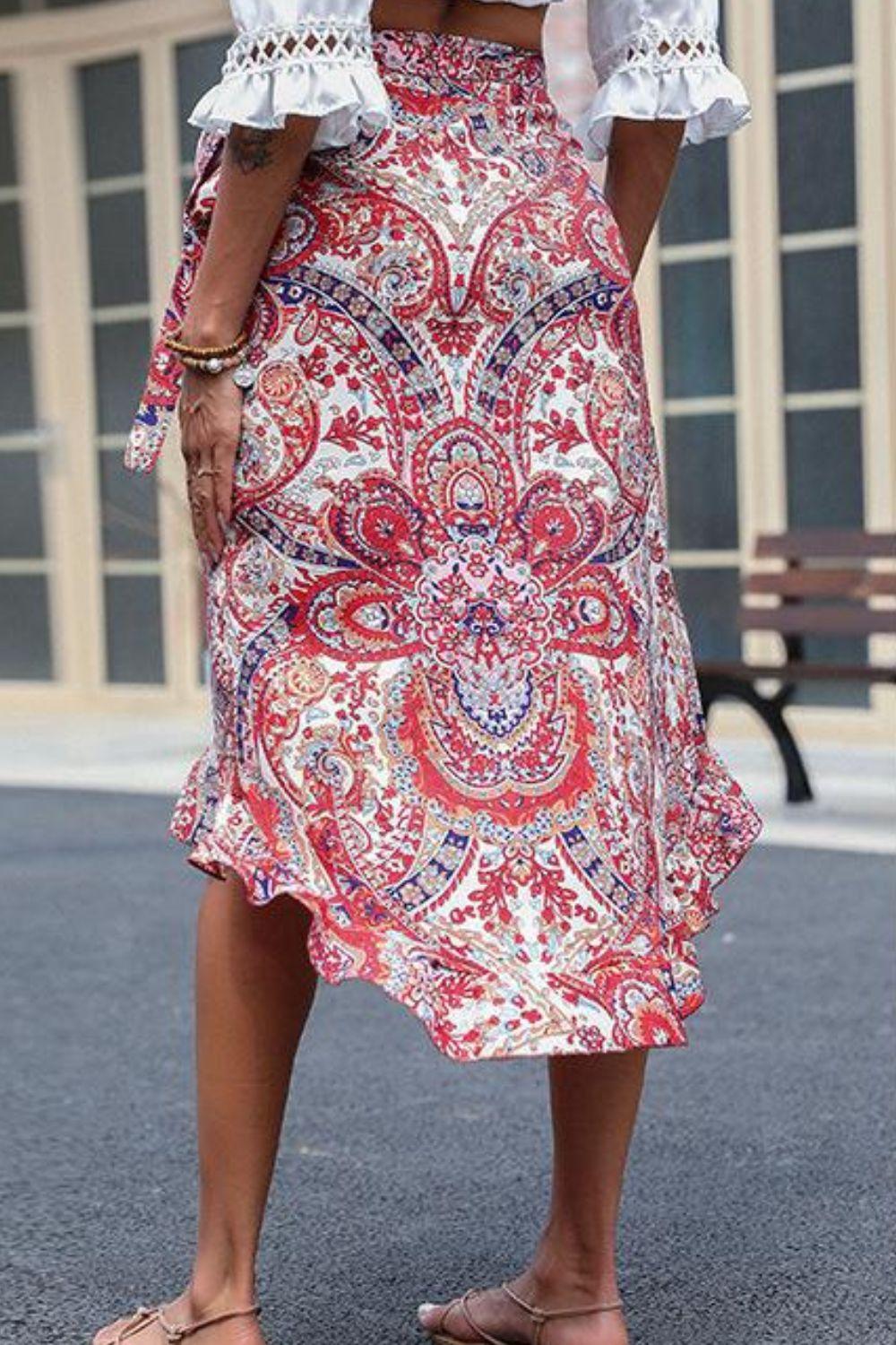 Printed Asymmetrical Wrap Skirt - Trendha