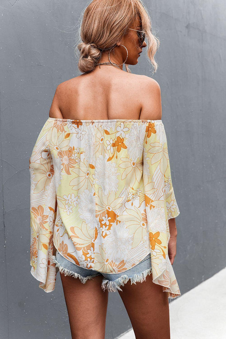Floral Bell Sleeve Off-Shoulder Blouse - Trendha