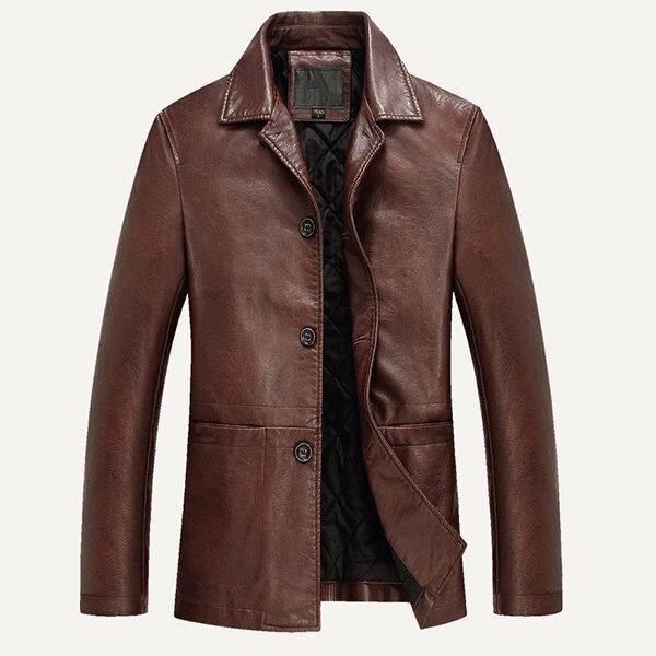 Faux Leather Jacket Winter Plus Thick Single-breasted PU Business Casual Blazers for Men - Trendha
