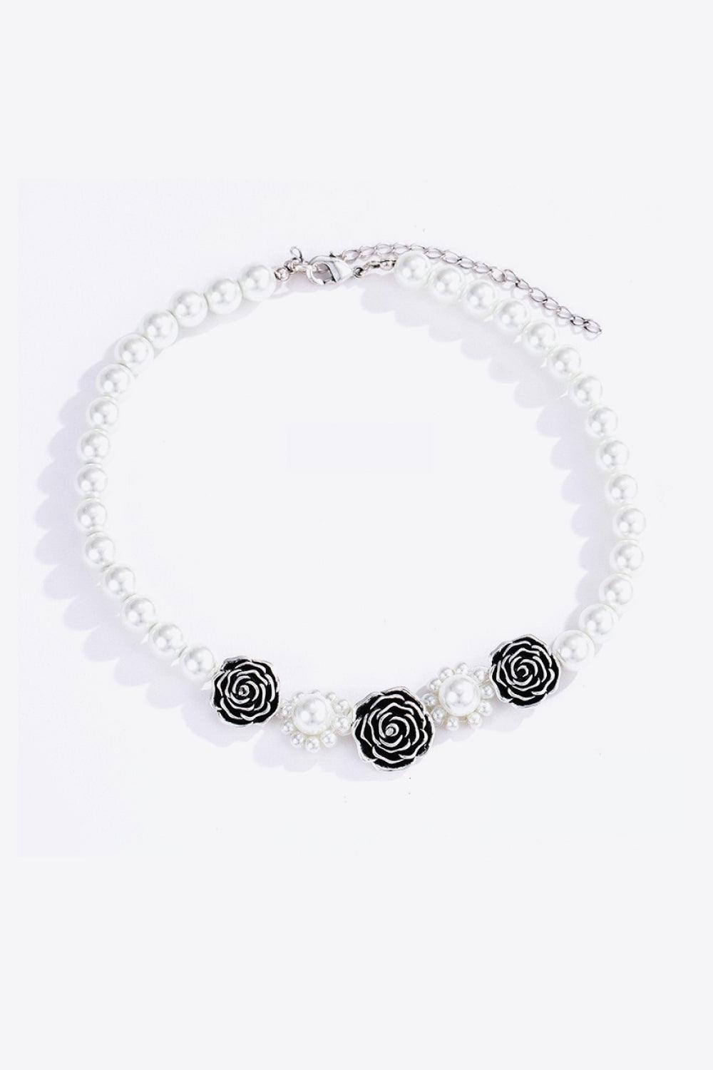 Rose Beaded Lobster Clasp Necklace - Trendha