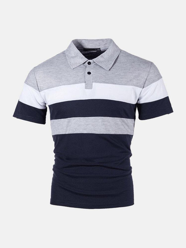 Mens Color Blcok Short Sleeve Half Open Turn Down Collar Casual Golf Shirt - Trendha
