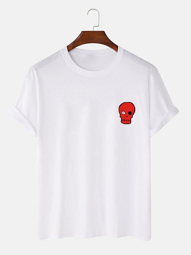 Mens 100% Cotton Skeleton Cartoon Round Neck Casual T-Shirts - Trendha