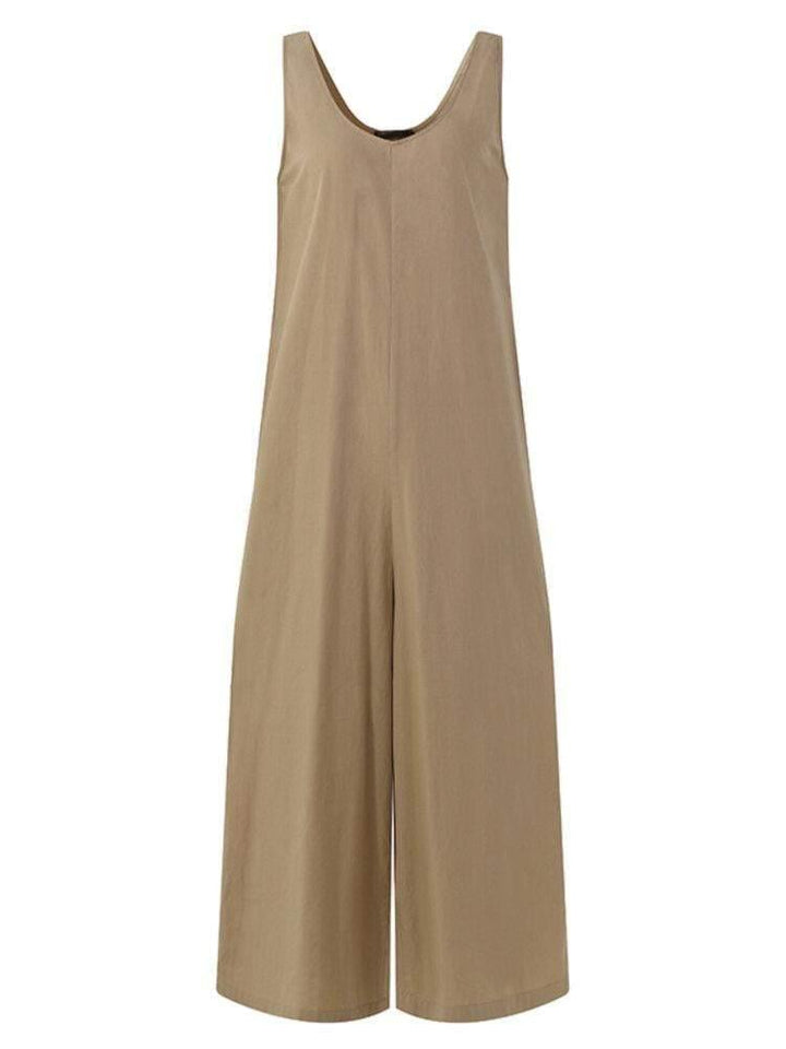 Women U-Neck Solid Color Sleeveless Casual Loose Jumpsuit With Pocket - Trendha