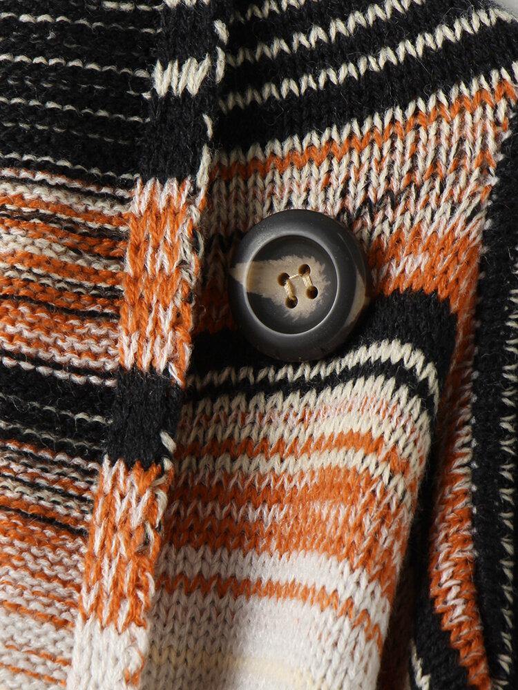 Women Striped Tessel Open Front Knitting Long Sleeve Irregular Hem Cardigan - Trendha
