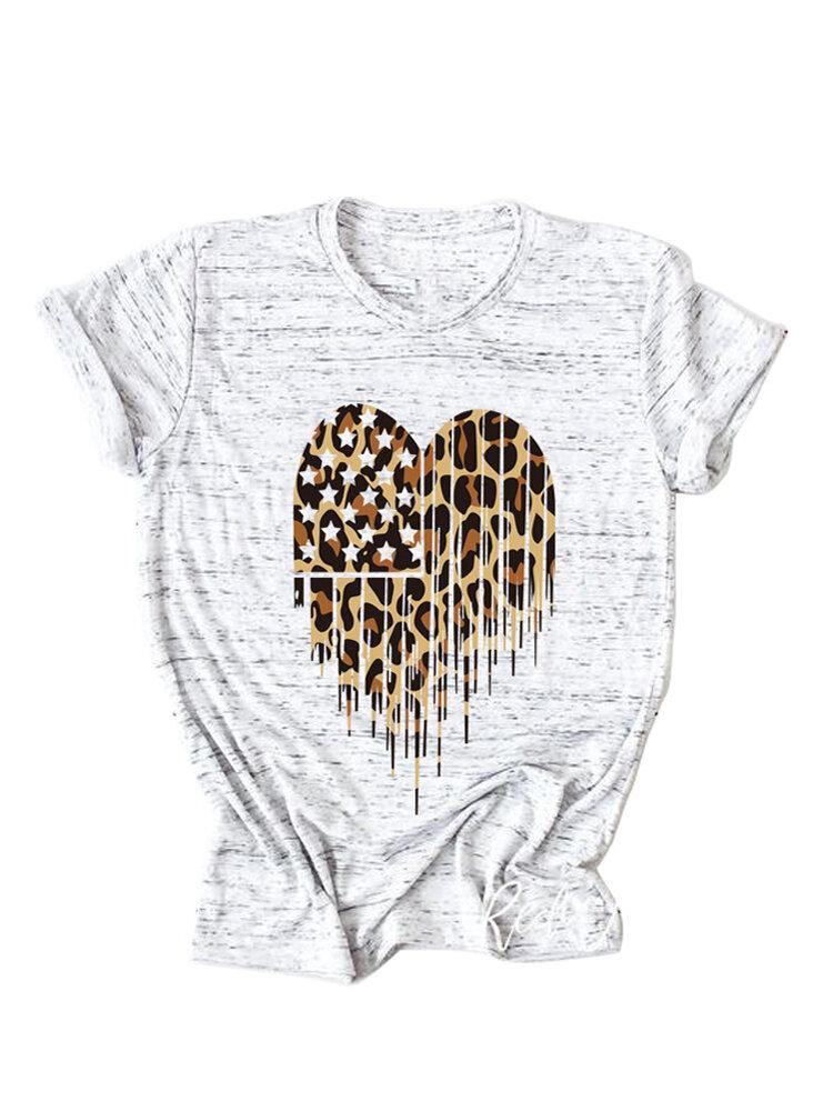 Leopard Star Print White Short Sleeve Daily Casual T-shirts - Trendha