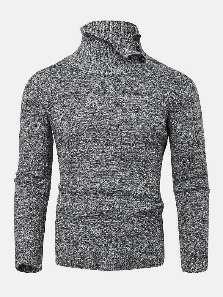 Mens Texture Solid Color High Waist Warm Long Sleeve Knitted Sweaters - Trendha
