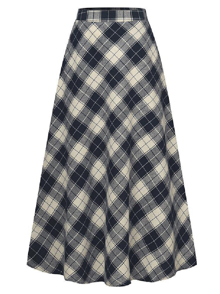Women Plaid A-Line Vintage High Waist Skirts With Pocket - Trendha