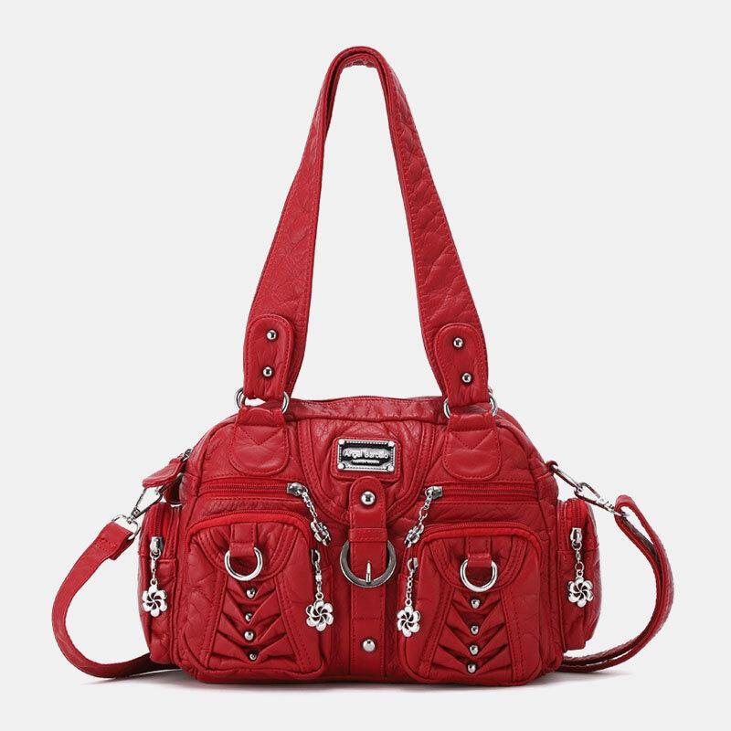 Angel Kiss Women PU Leather Multi-carry Solid Color Fashion Casual Shoulder Bag Crossbody Bag Handbag - Trendha