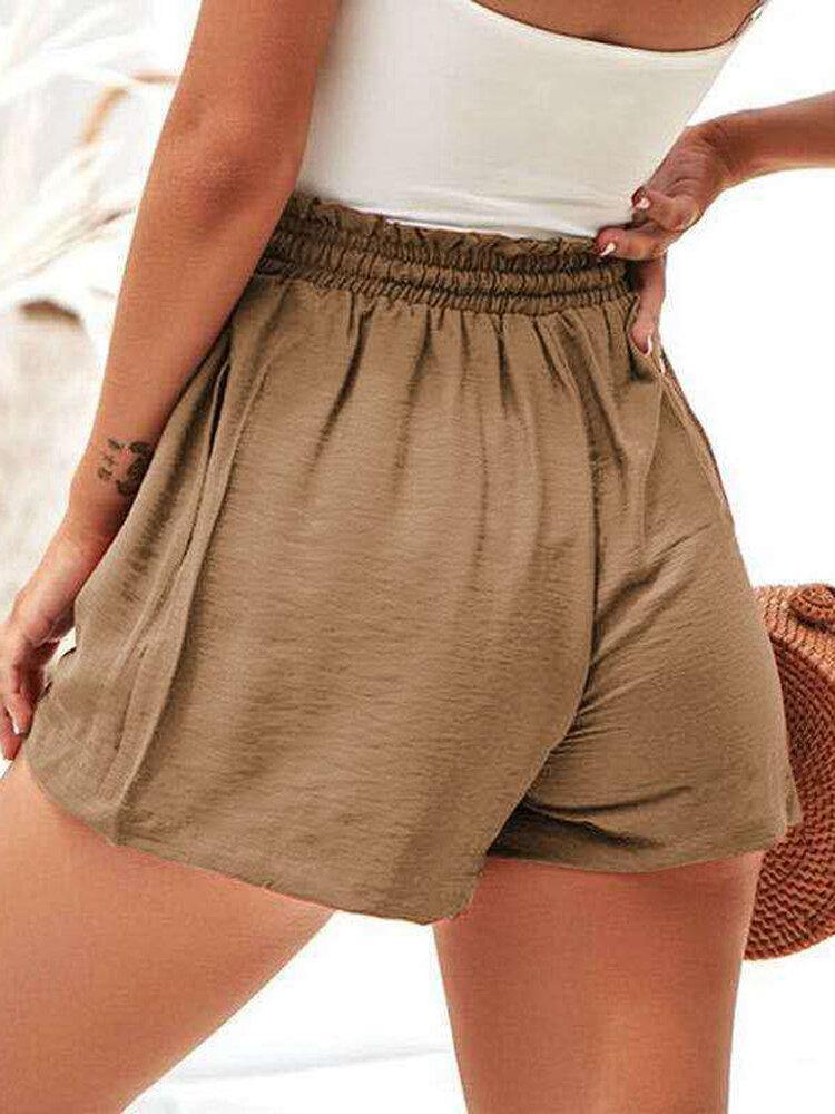 Women Summer Elastic Waist Ruffle Casual Wild Shorts - Trendha