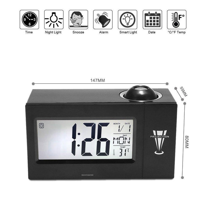 Digital Clock Binwo Bedside Time Projection Alarm Clock With 4" BIG LED Display For Day Date Temperature Humidity Loud Alarm Clock with Smart Backlight - Trendha