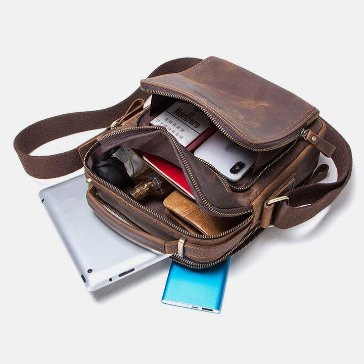 Men Genuine Leather Multifunction Multi-Pocket Vintage Briefcases Messenger Bag Crossbody Bag Handbag - Trendha