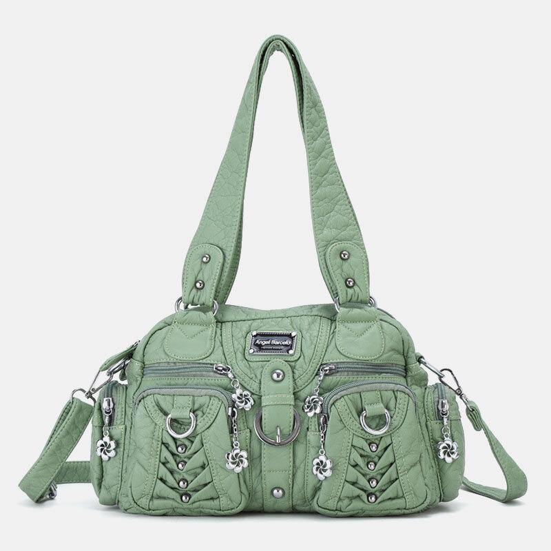 Angel Kiss Women PU Leather Multi-carry Solid Color Fashion Casual Shoulder Bag Crossbody Bag Handbag - Trendha