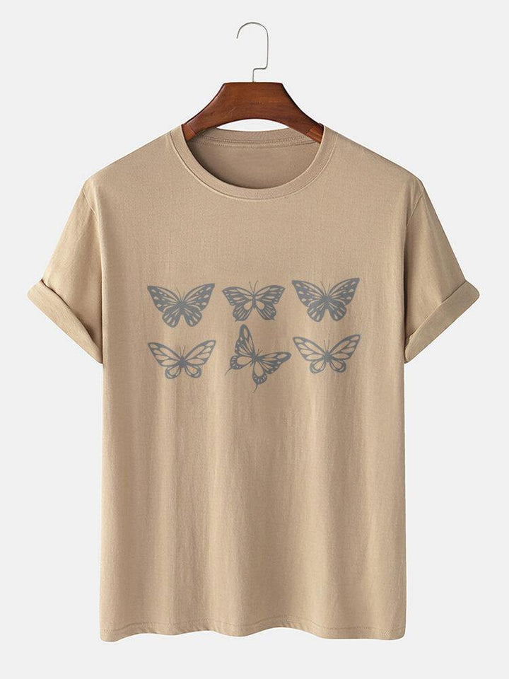 Mens 100% Cotton Butterfly Graphics Crew Neck Short Sleeve T-Shirts - Trendha