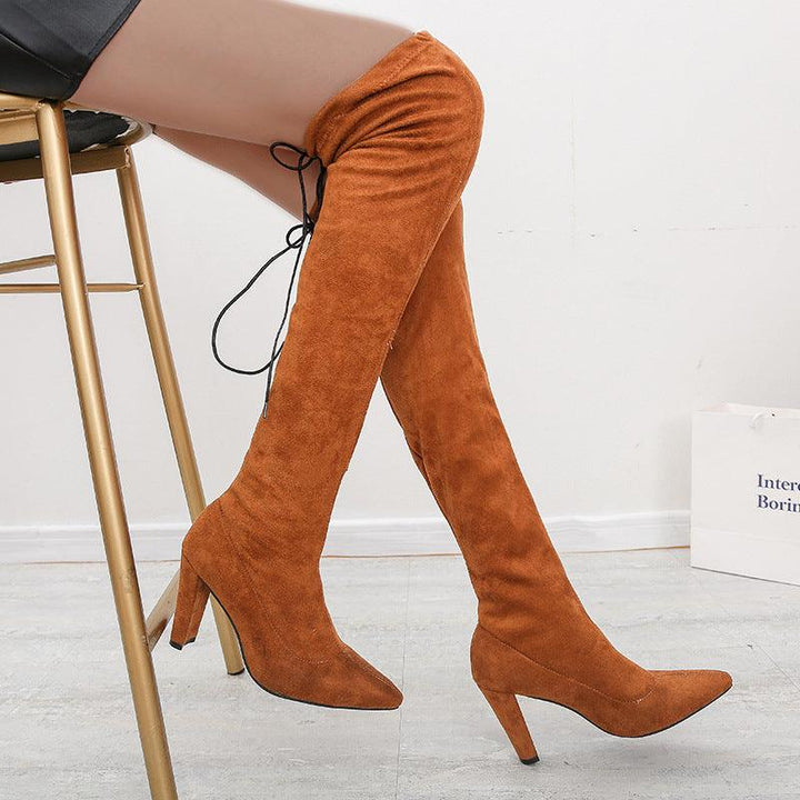 Stretch Boots With High Heels And Pointed Toe Over The Knee - Trendha