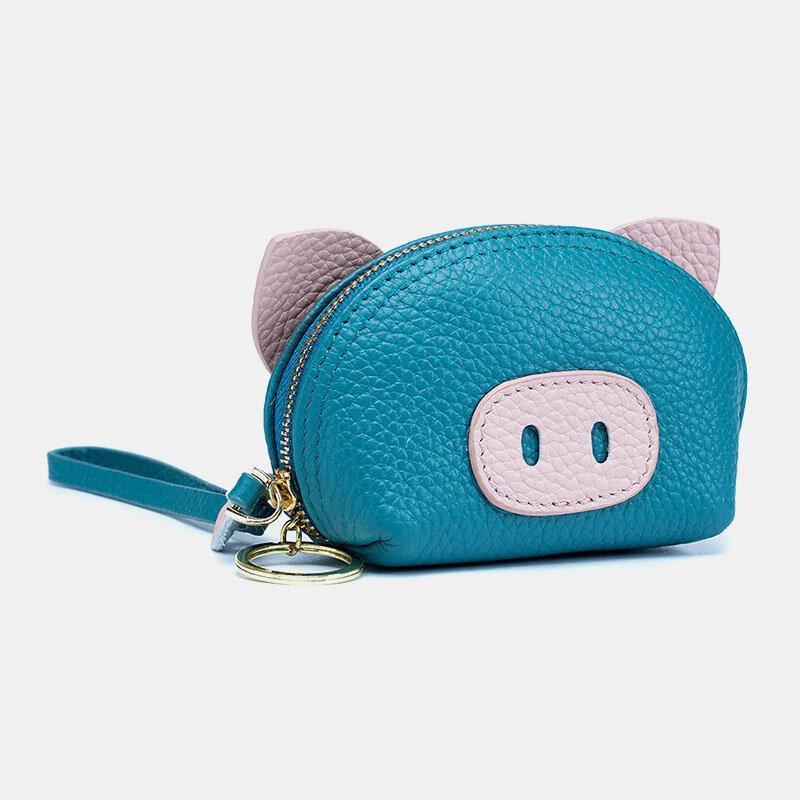 Women Genuine Leather Casual Cute Animal Pig Pattern Mini Hand Carry Coin Bag Storage Bag - Trendha