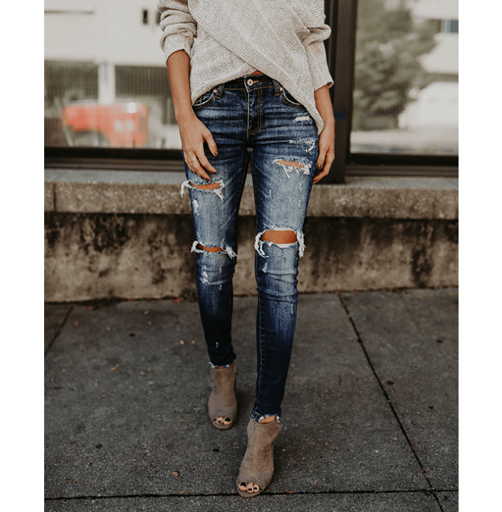 Women's jeans, pierced feet, mid-rise jeans - Trendha
