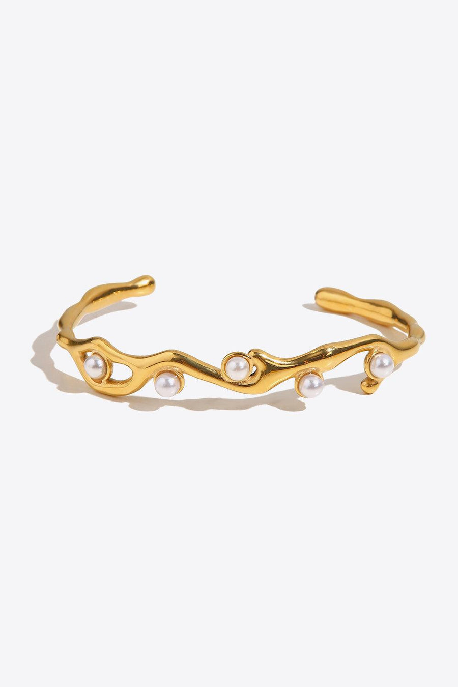 Inlaid Synthetic Pearl Open Bracelet - Trendha