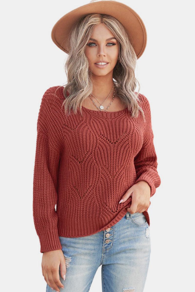 Drop Shoulder Round Neck Sweater - Trendha