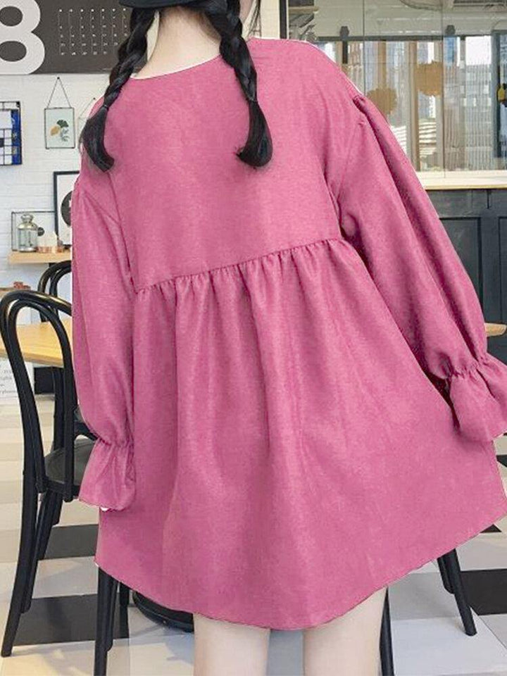 Pleating LongSleeve Solid Color Dress Korean Style Dresses - Trendha