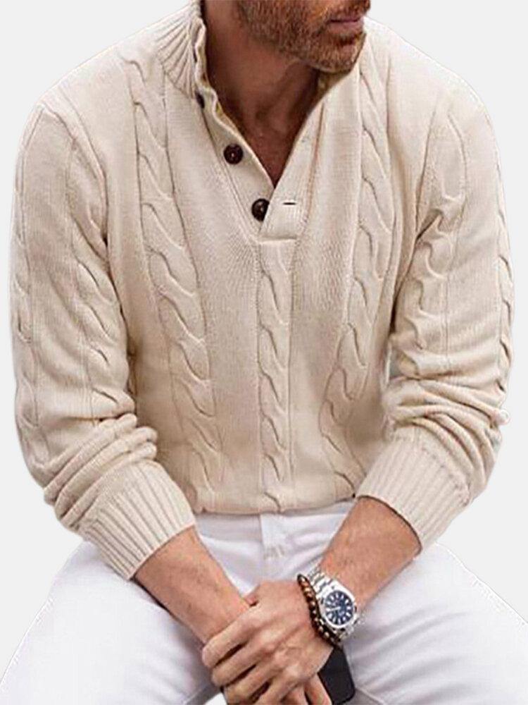 Mens Solid Color Cable Turtleneck Warm Knitted Sweaters - Trendha