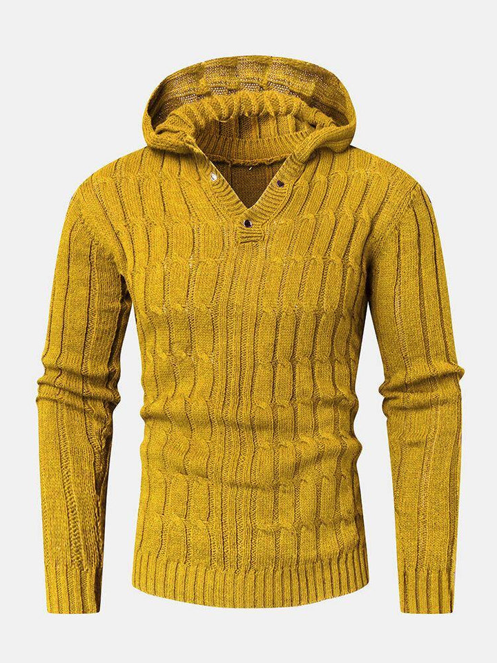 Mens Cable Solid Color Long Sleeve Warm Knitting Hooded Sweaters - Trendha