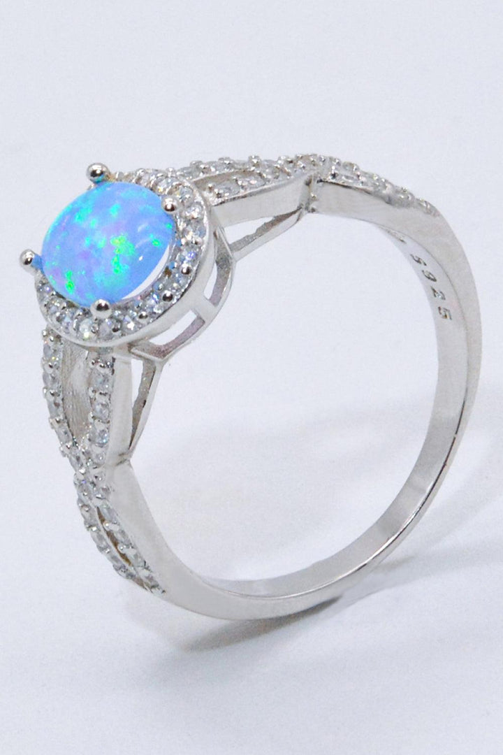 925 Sterling Silver Opal Halo Ring - Trendha