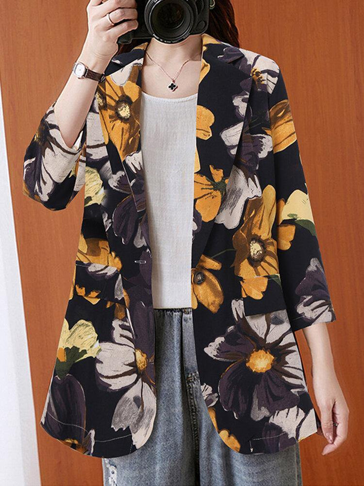 Women Full Sleeve Lapel Floral Bohemian Leisure Retro Thin Suit - Trendha