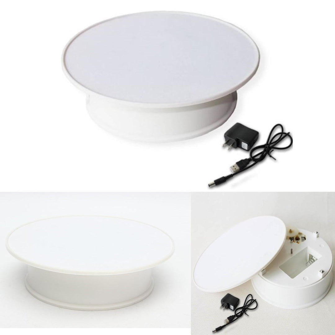 Round White Velvet Top Electric Motorized 360° Rotating Turntable Jewelry Ornament Display Stand - Trendha