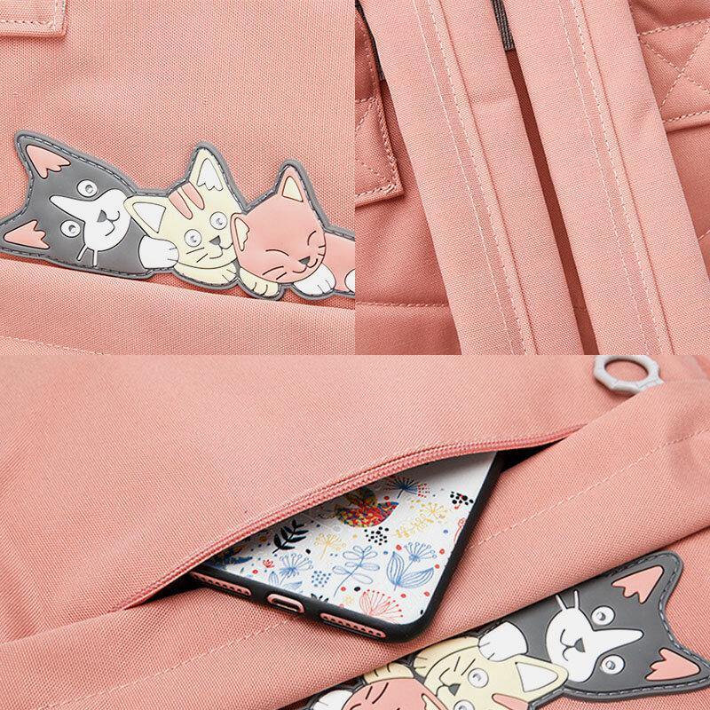 Women Oxford Waterproof Anti-theft Cute Cat Pattern Casual Backpack - Trendha